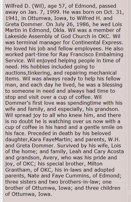 Wilford Dommer Obit